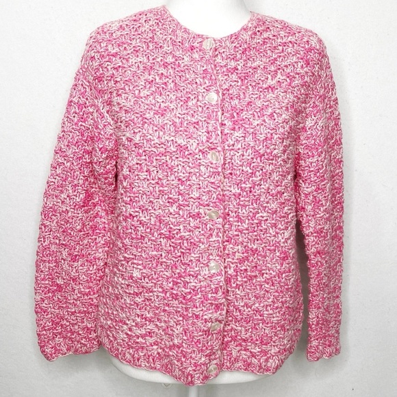 Talbots Sweaters - Talbots Vintage Barbie Pink Hand Knit Button Front Chunky Cardigan Sweater